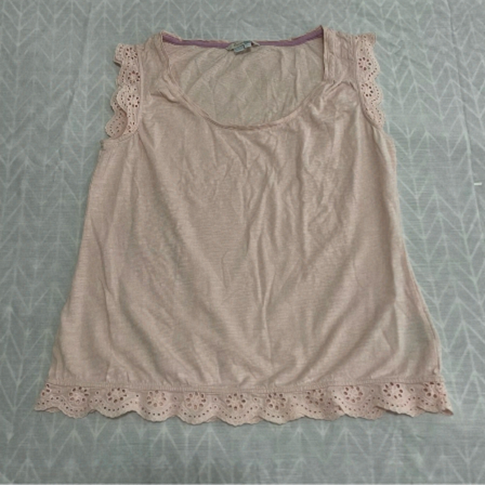 Boden eyelet lace trim scoop neck tank size medium light pink GUC